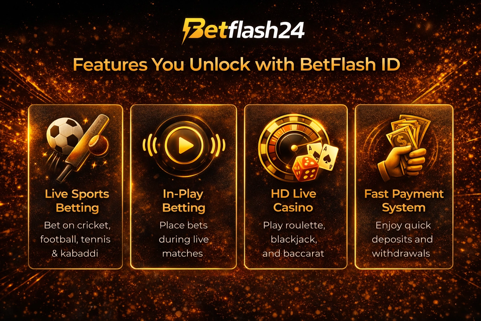 BetFlash ID features including live sports betting and casino games