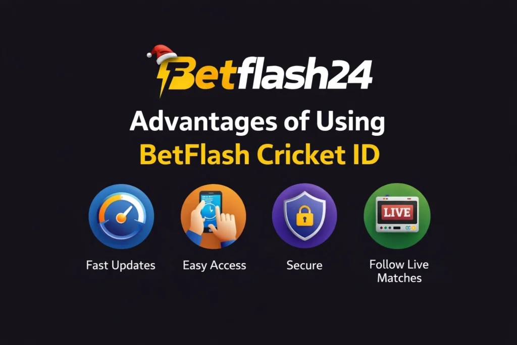 Advantages of using BetFlash Cricket ID with logo showing fast updates easy access secure login and live match tracking